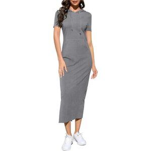 Women's Casual Short Sleeve Slim Maxi Dress Grey